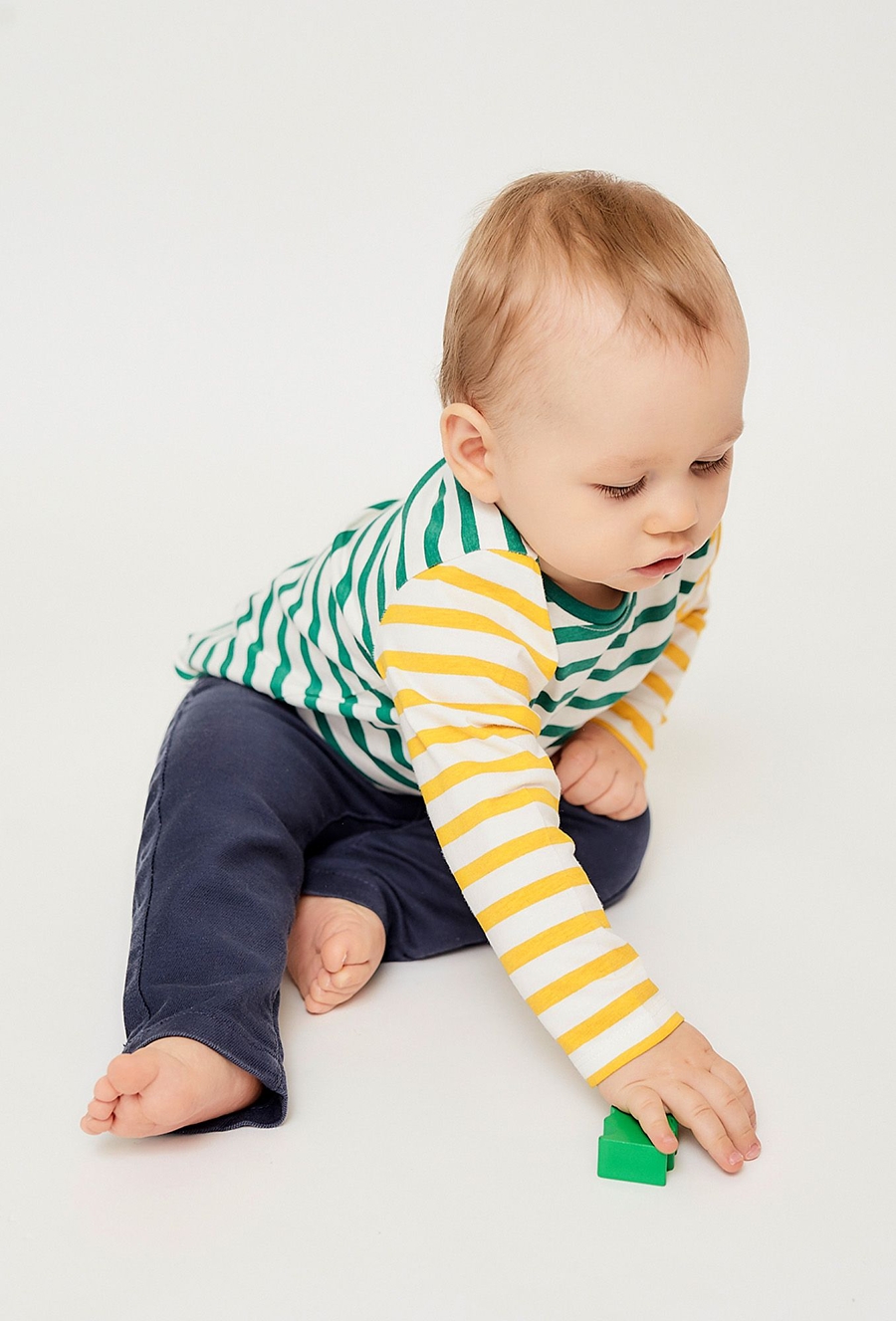 Bawełniana bluzka niemowlęca z długim rękawem biało-zielona