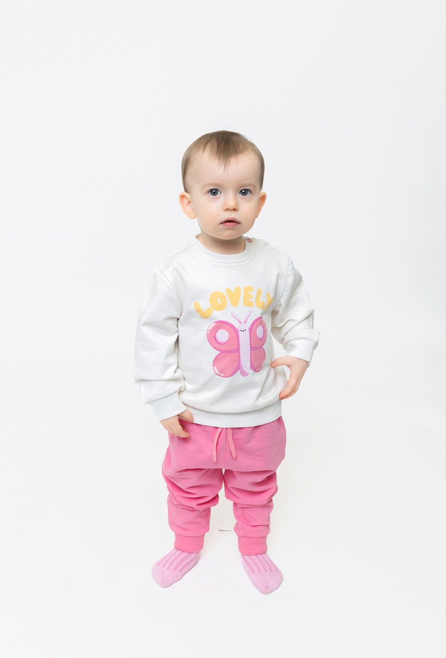 Bluza dresowa dla niemowlaka - ecru z motylkiem