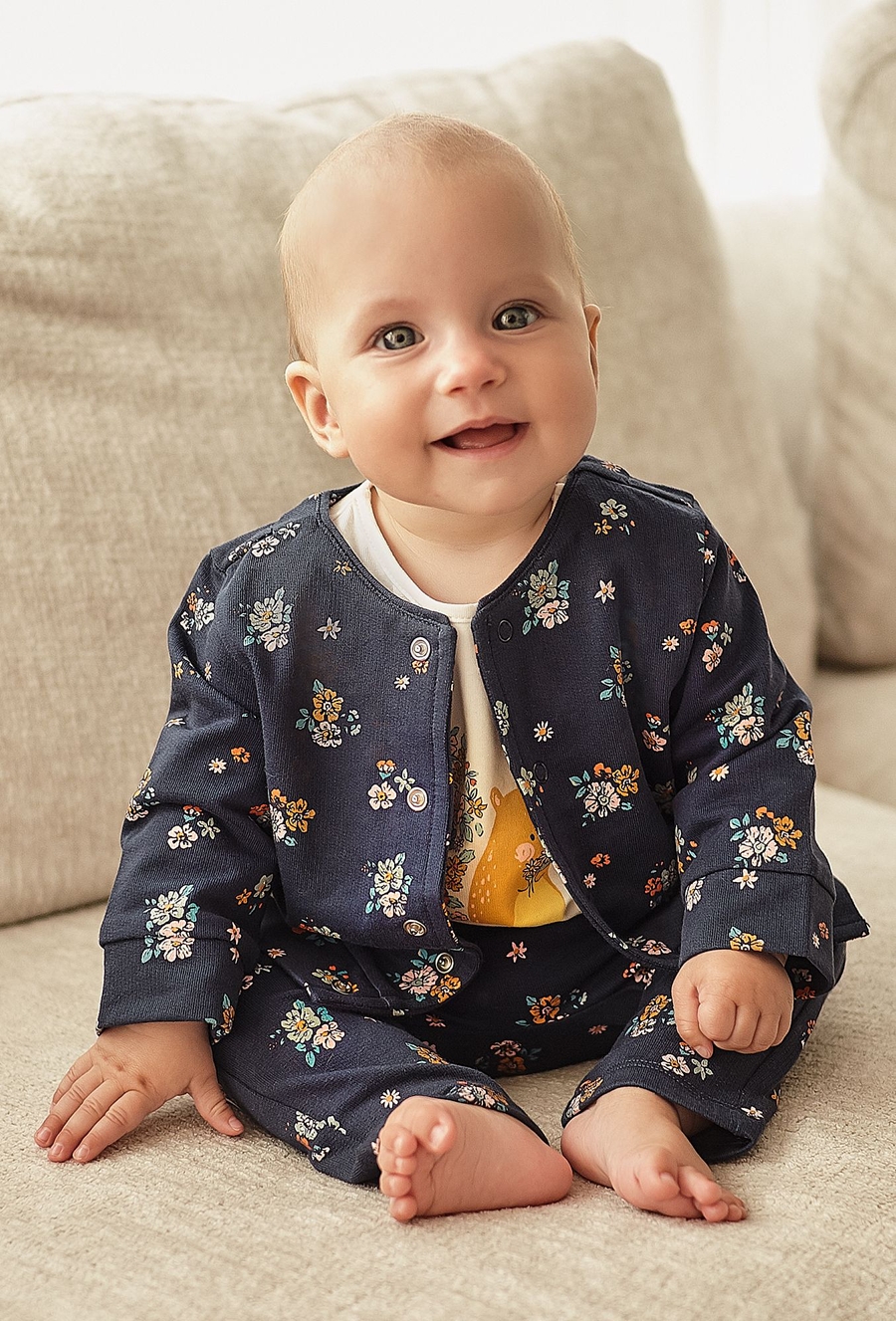 Bluza niemowlęca - granatowa w kwiaty