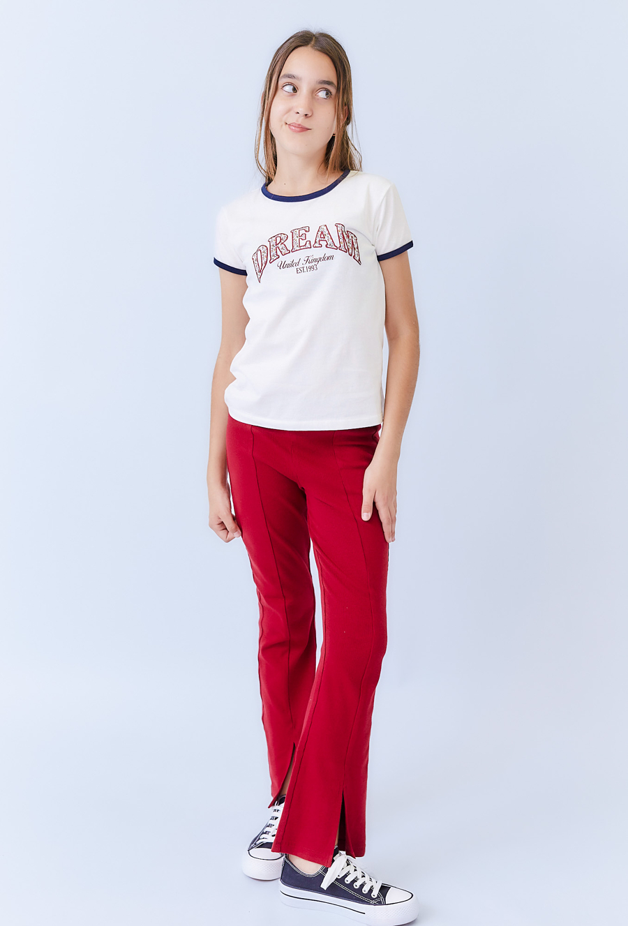 Czerwone legginsy dziewczęce flare z rozcięciami