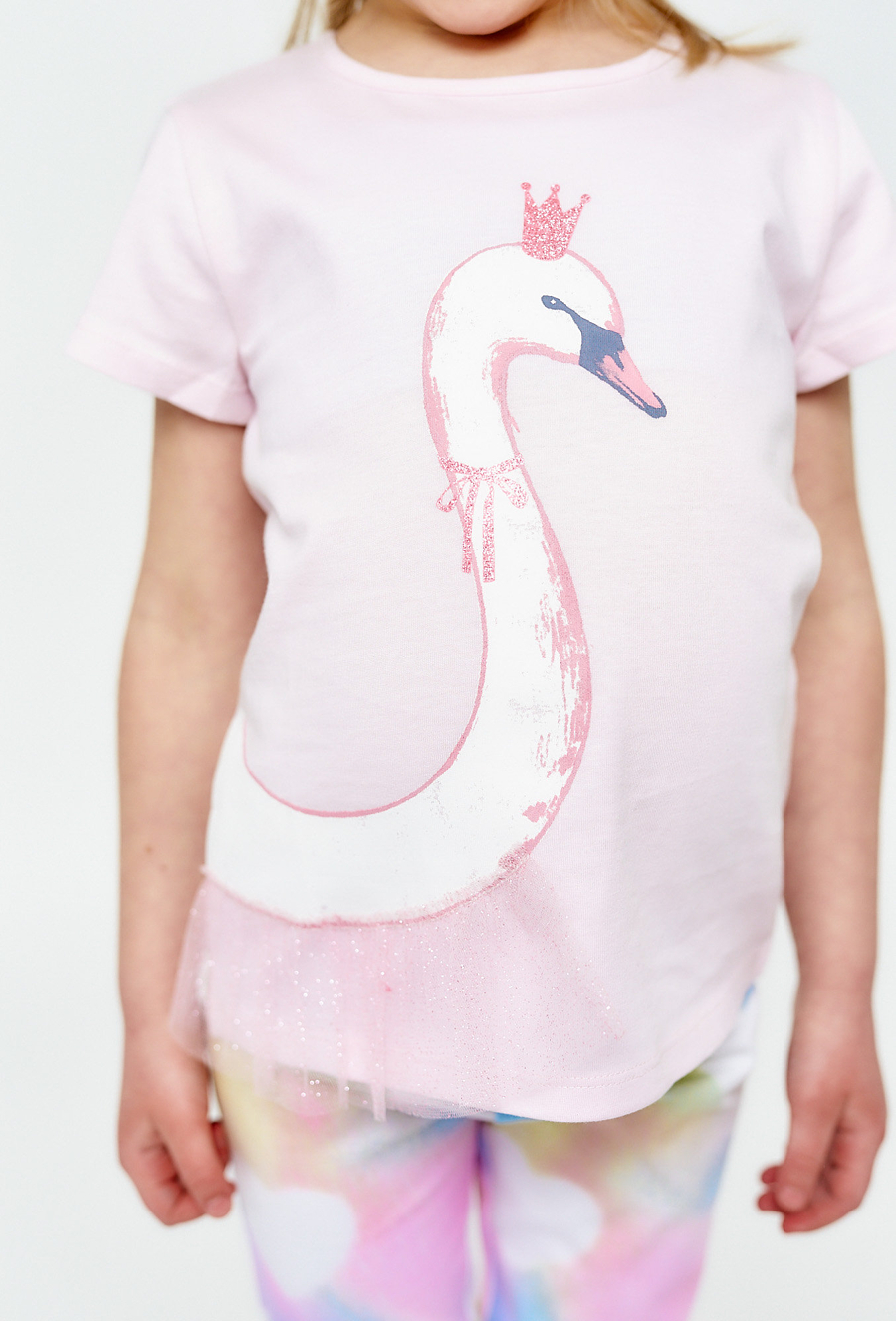 Różowy T-shirt dziewczęcy z łabędziem