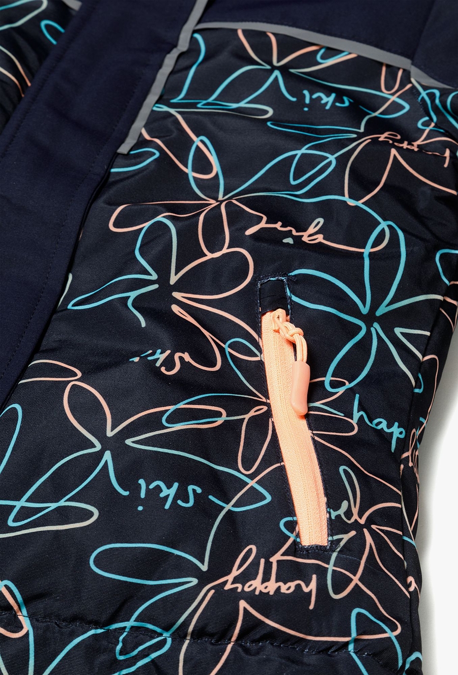 Kurtka narciarska dla dziewczynki granatowa w kwiaty - 510.15.