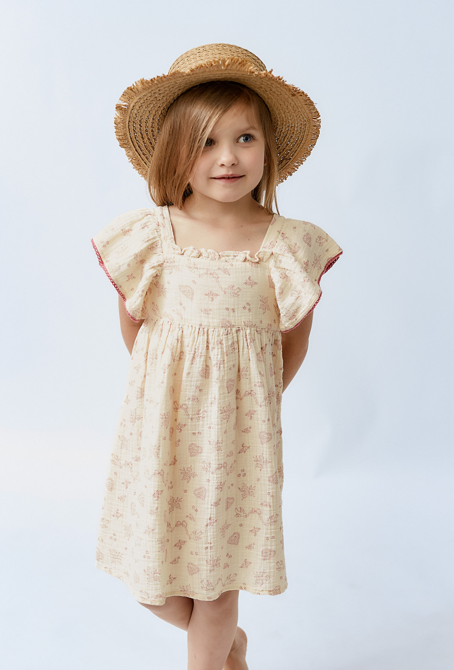 Sukienka na lato dla dziewczynki - ecru w kwiatki