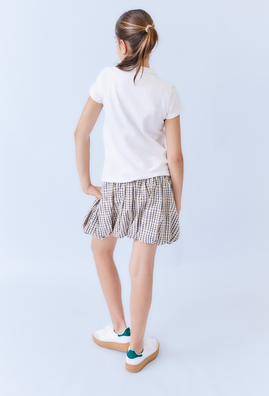 Spódnica dziewczęca bombka beżowa w atkę