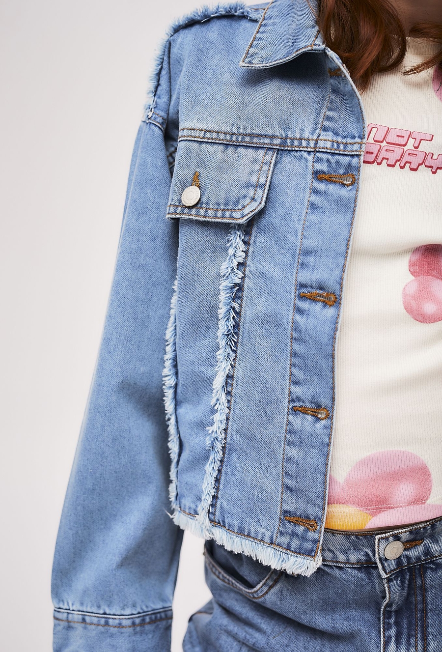 Krótka kurtka jeansowa dla dziewczynki - niebieska