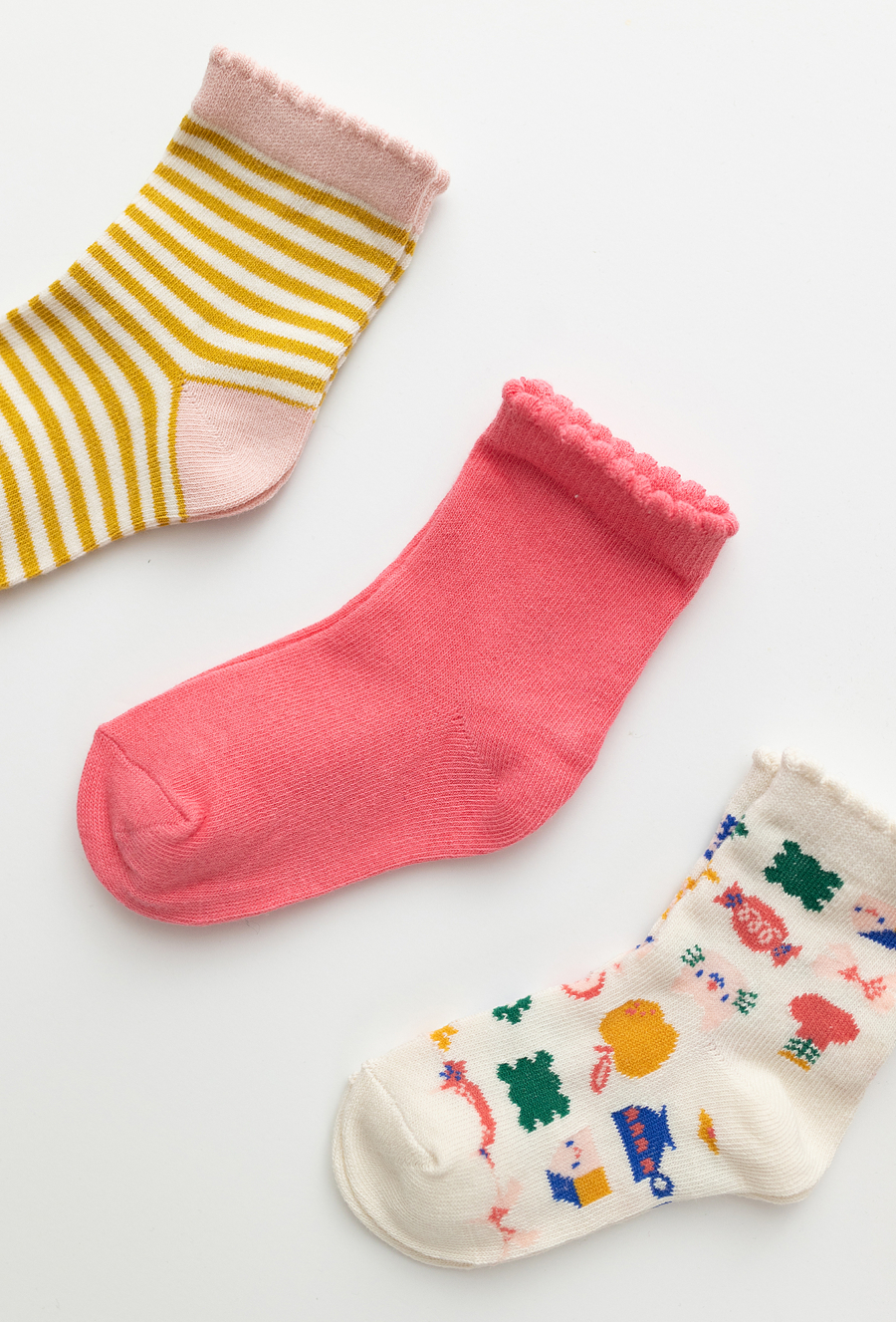 Skarpetki dziewczęce 3-pak w paski i kolorowe wzory
