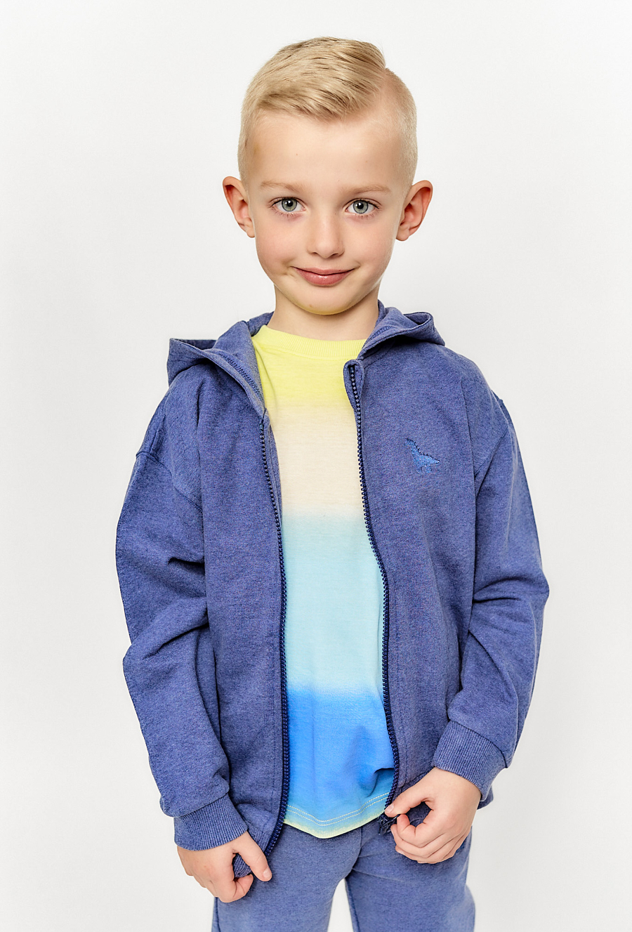 Bawełniana bluza dla chłopca - niebieska z dinozaurem