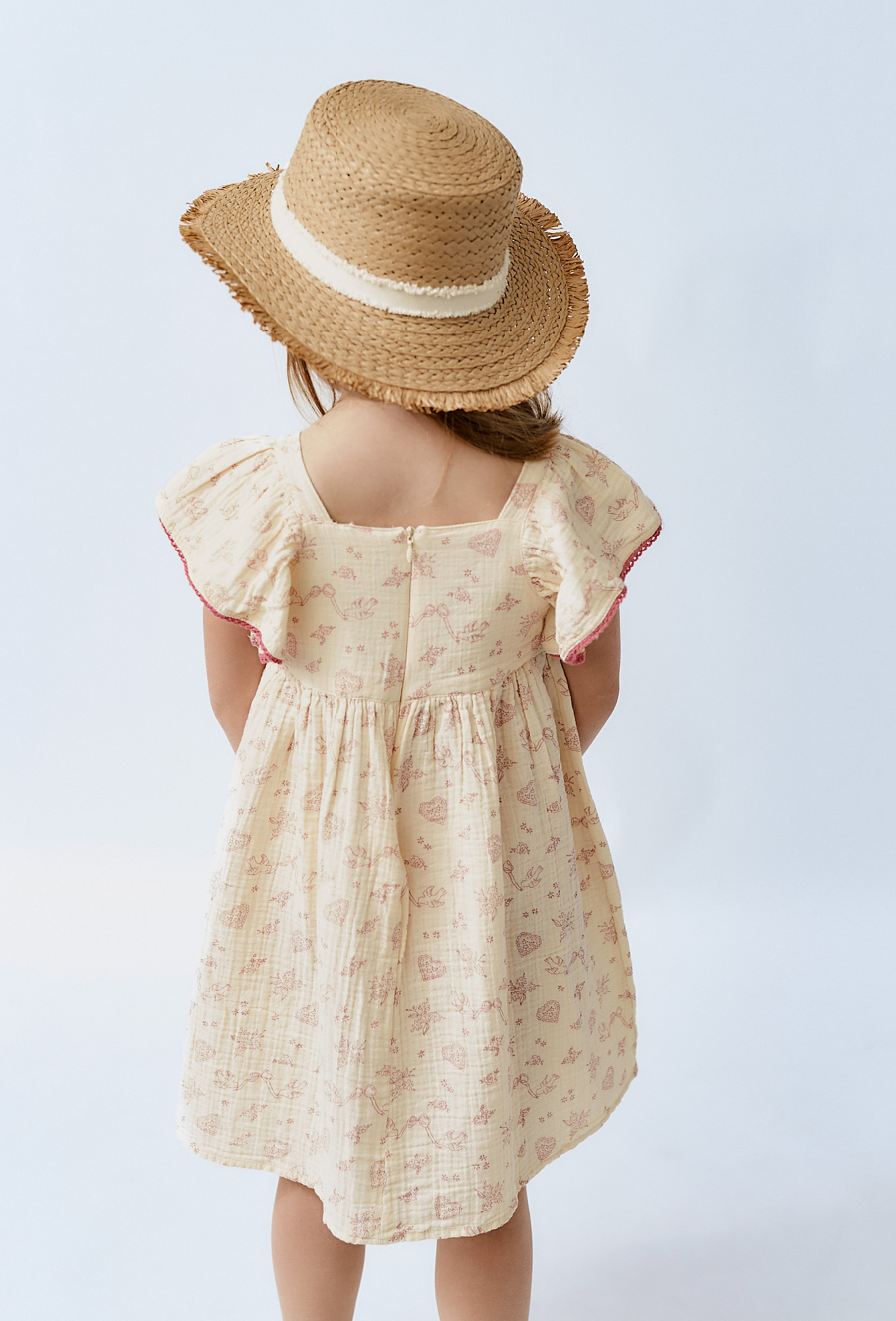 Sukienka na lato dla dziewczynki - ecru w kwiatki