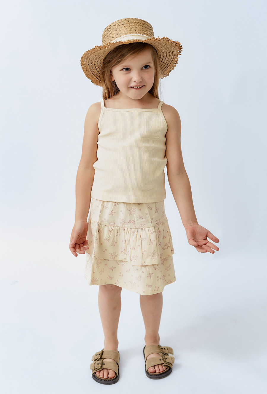 Spódniczka dziewczęca na lato - ecru w kwiatki