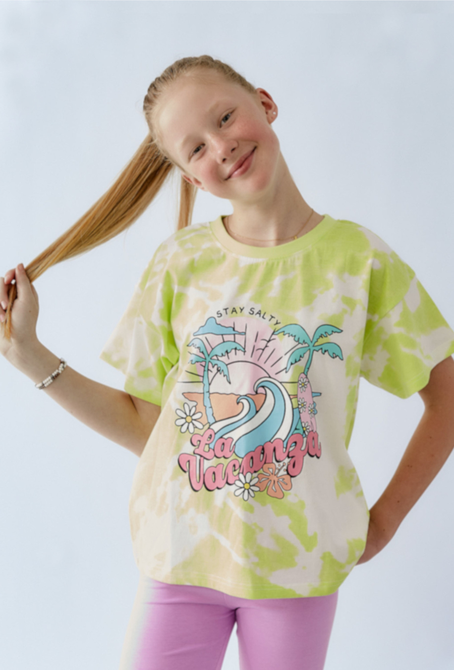 T-shirt dziewczęcy na lato - tie-dye
