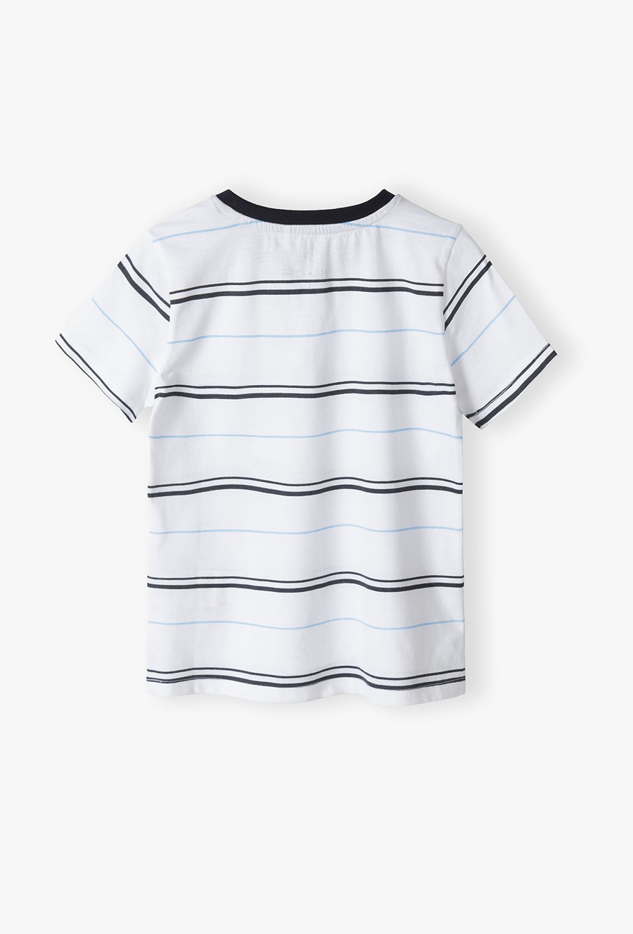 Biały t-shirt chłopięcy w granatowe paski - Max&Mia