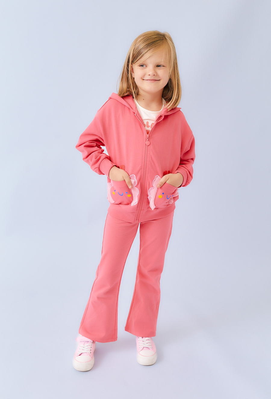 Różowe legginsy dziewczęce z rozszerzaną nogawką