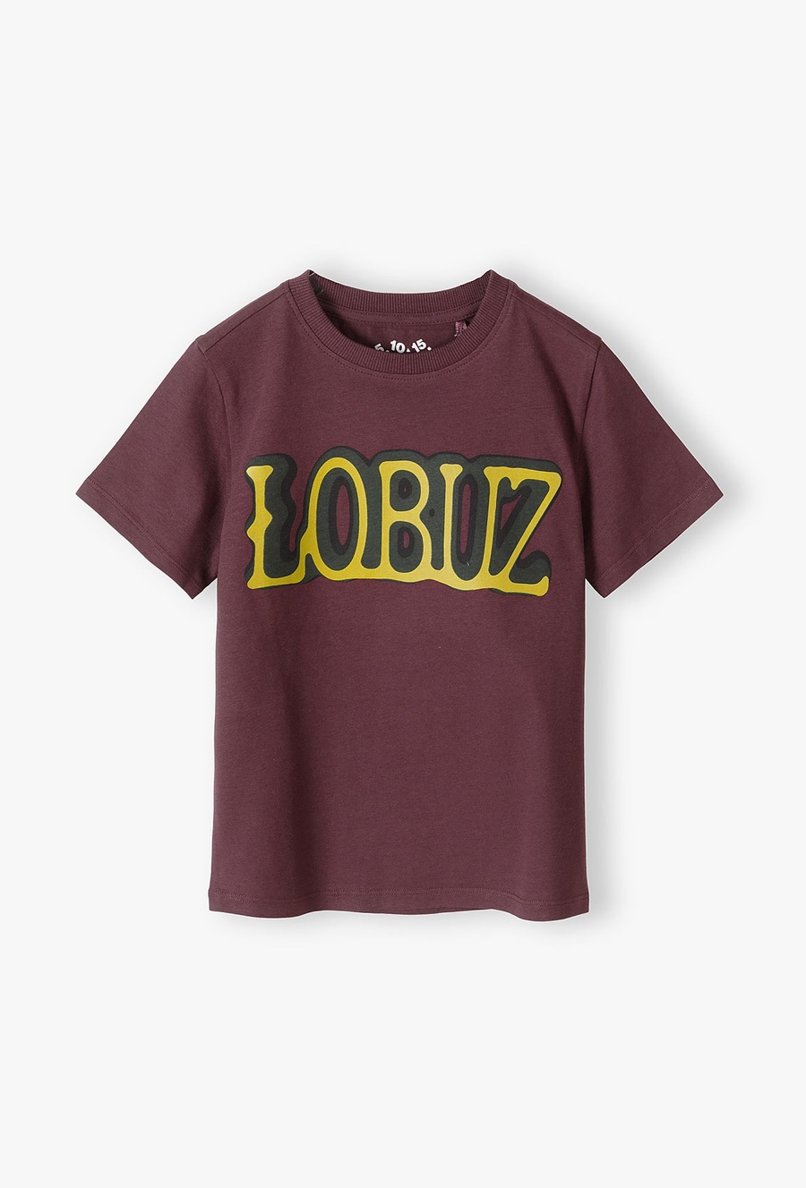 Dzianinowy t-shirt dla chłopca z napisem Łobuz - bordowy