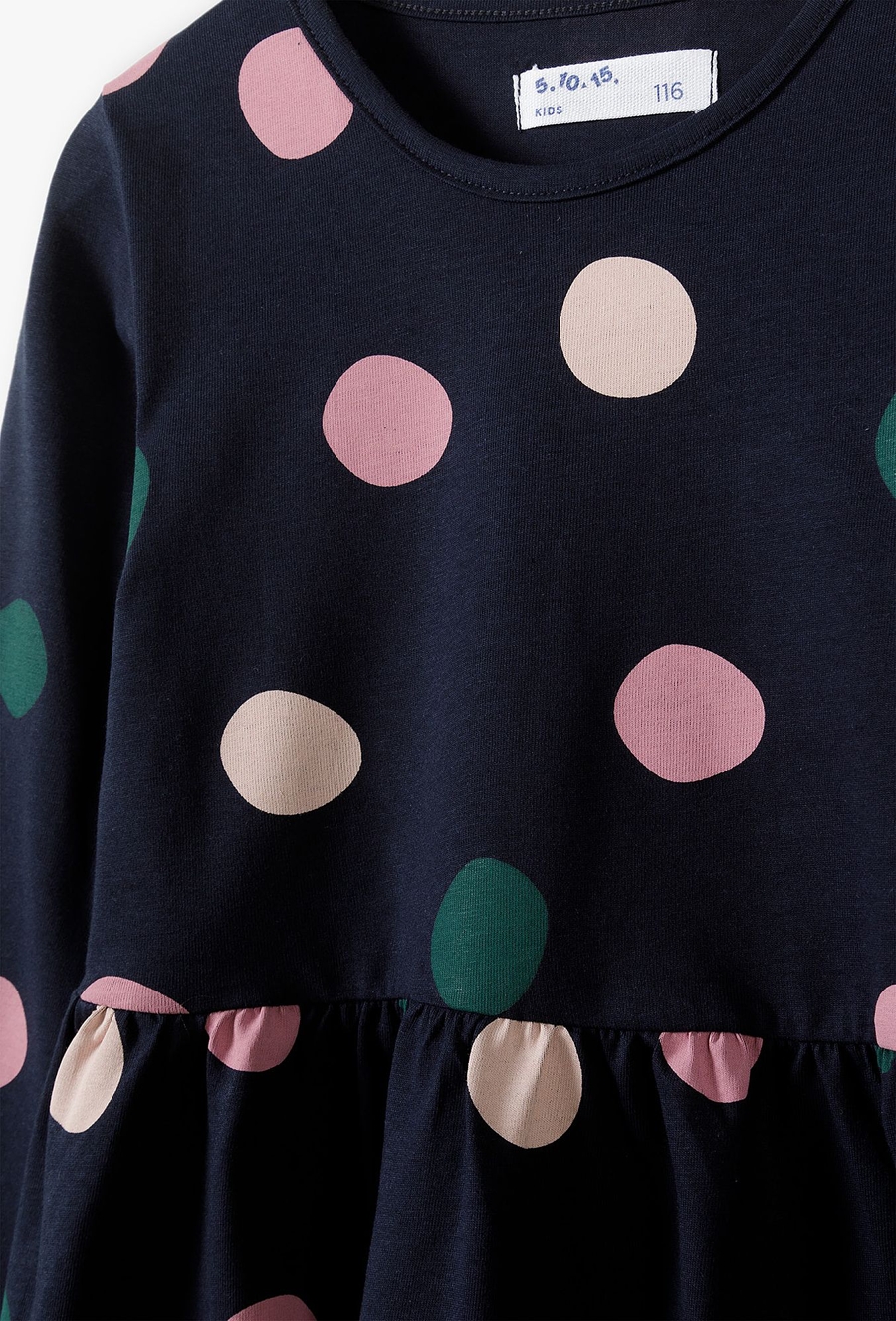 Granatowa sukienka dziewczęca w kolorowe grochy - 510.15.