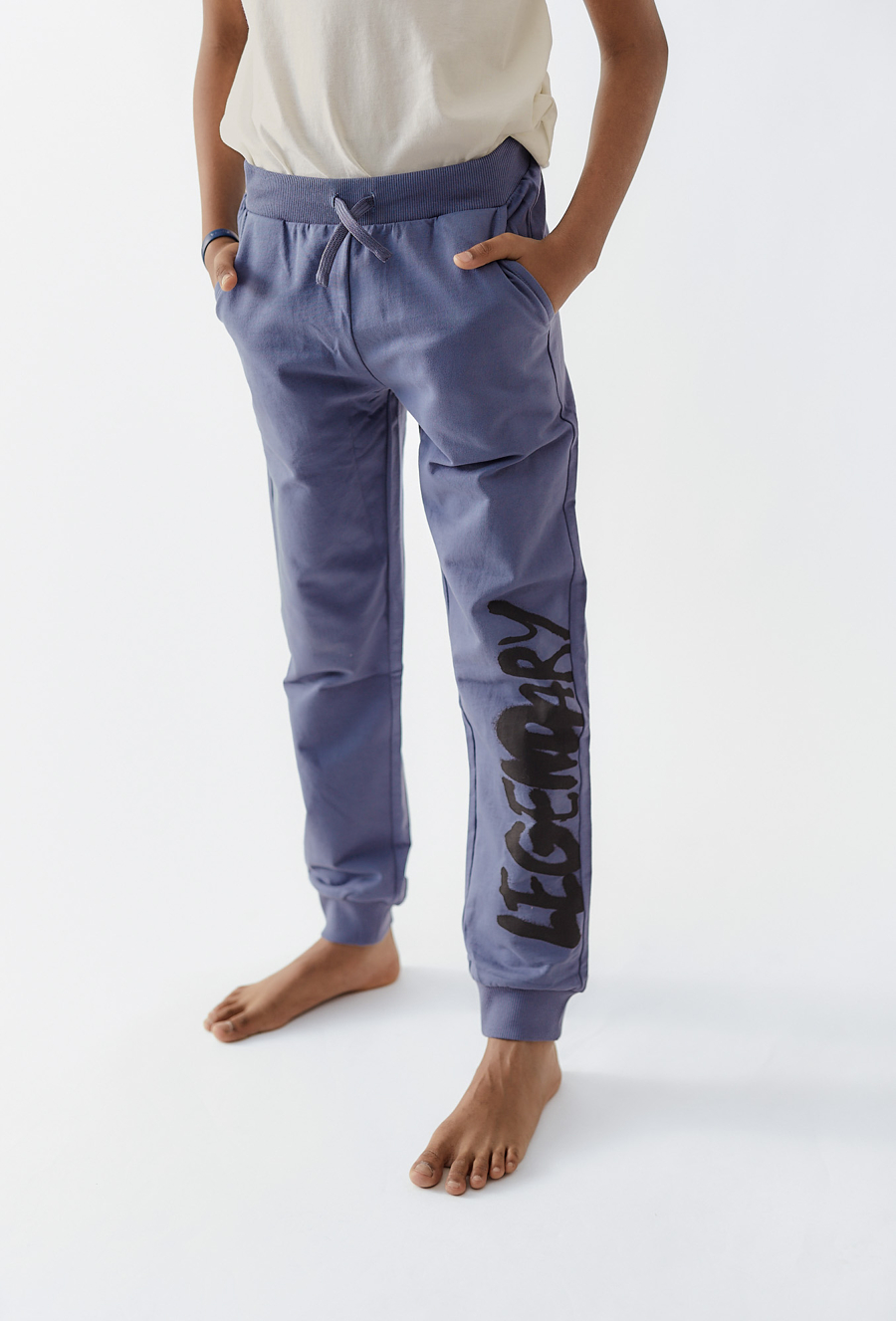 Dresowe spodnie z miękkiej dzianiny dresowej - niebieskie