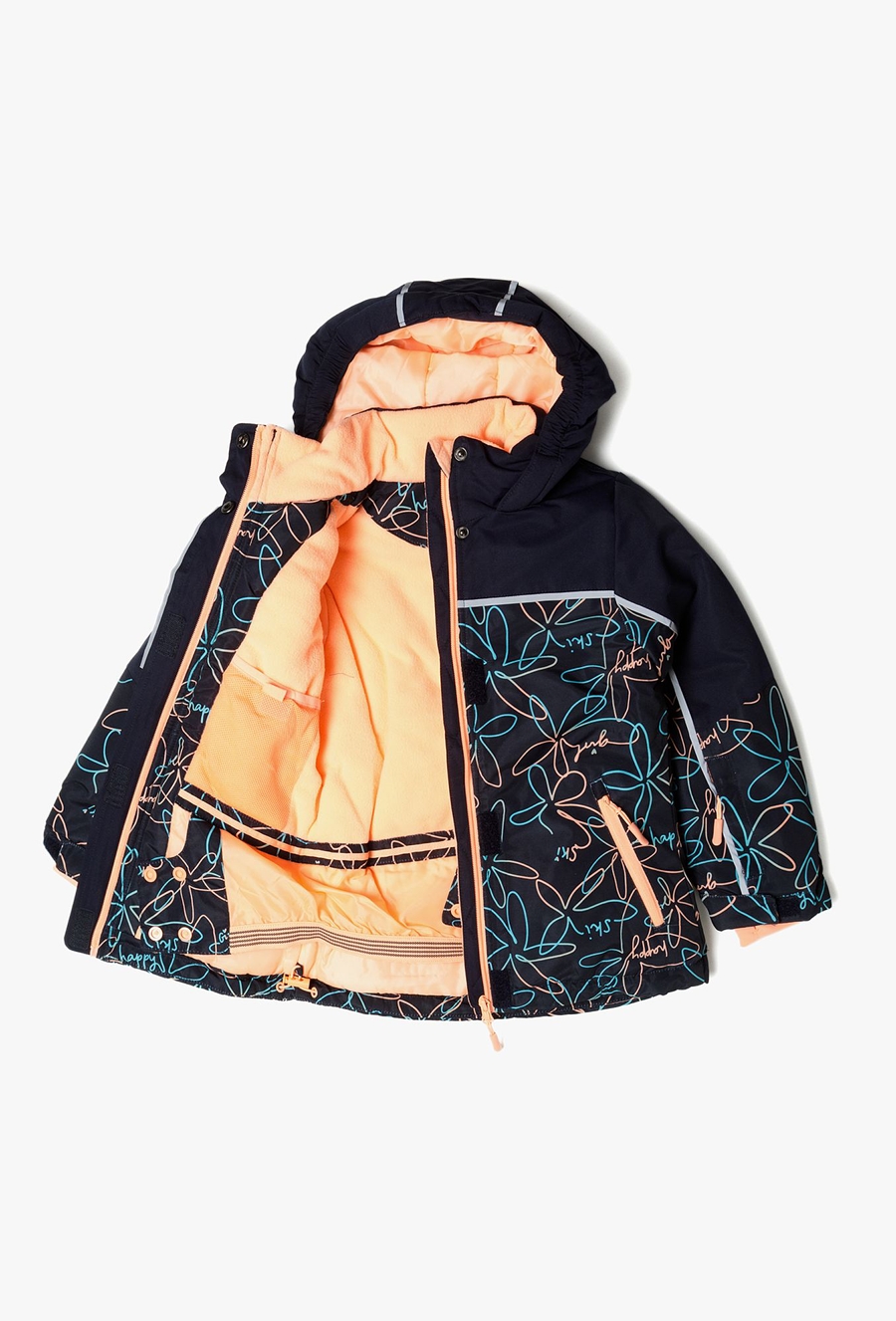 Kurtka narciarska dla dziewczynki granatowa w kwiaty - 510.15.