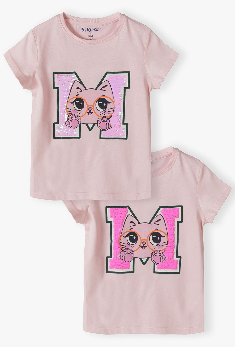 Różowa bluzka z ótkim rękawem - Kot - 510.15.