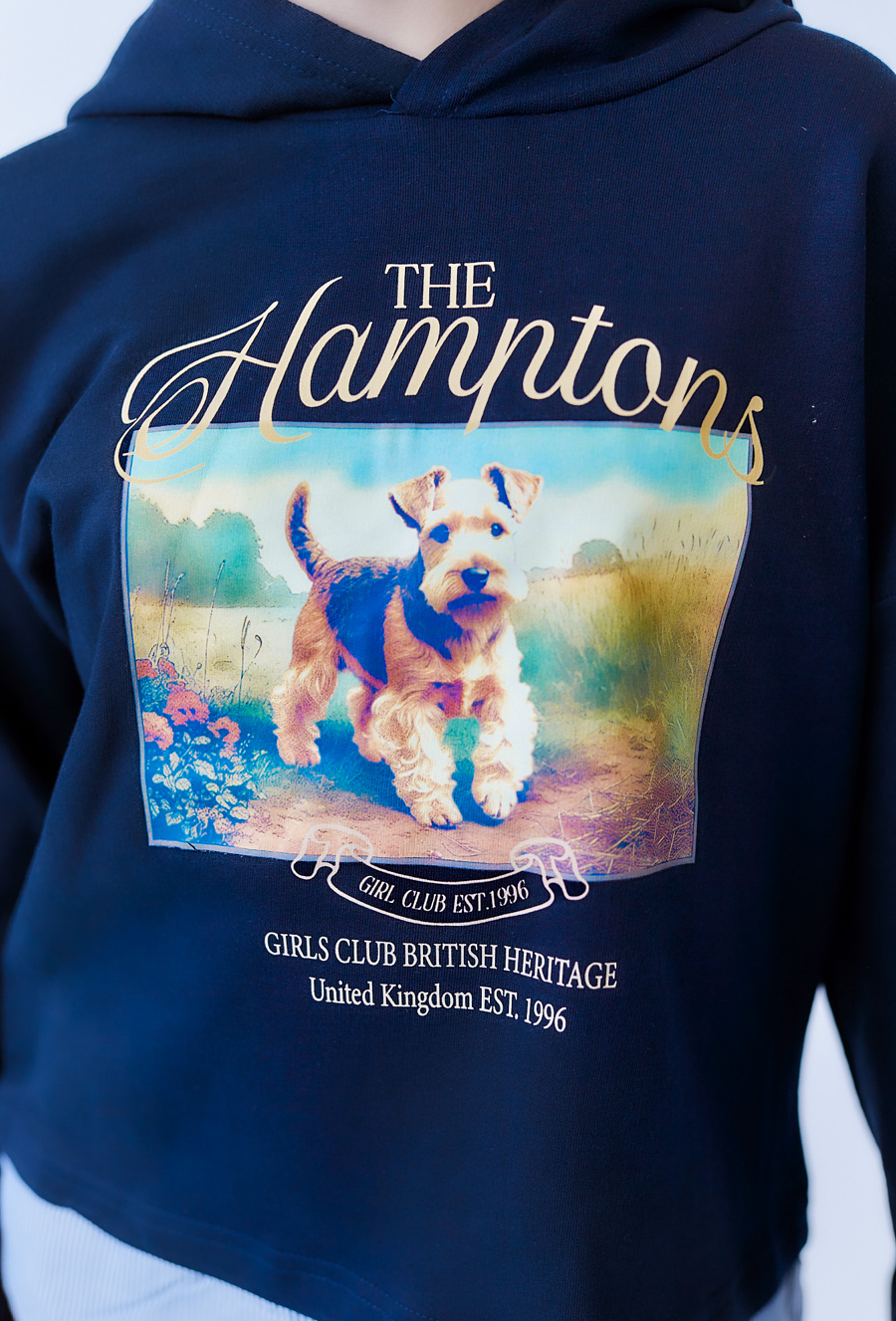 Bluza dziewczęca z kapturem i nadrukiem pieska