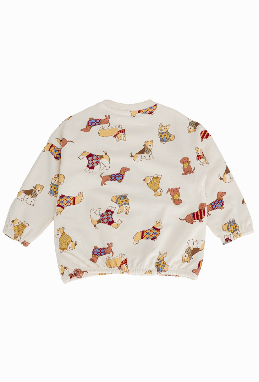 Beżowy komplet dresowy dziecięcy z nadrukiem piesków.