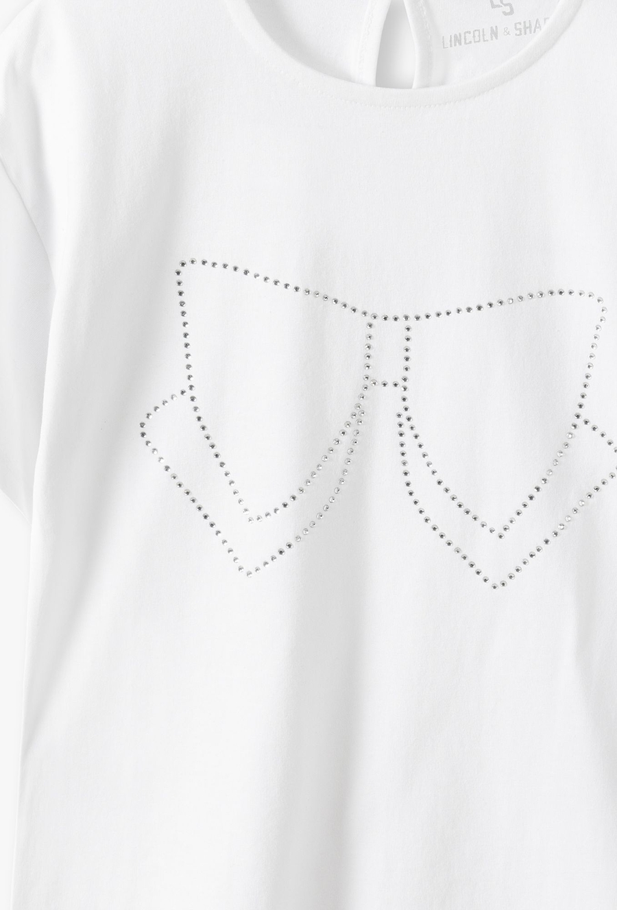 Biały elegancki t-shirt dziewczęcy z ozdobną kokardą