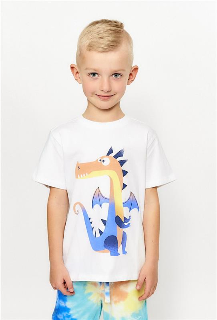 T-shirt chłopięcy biały ze smokiem - 510.15.