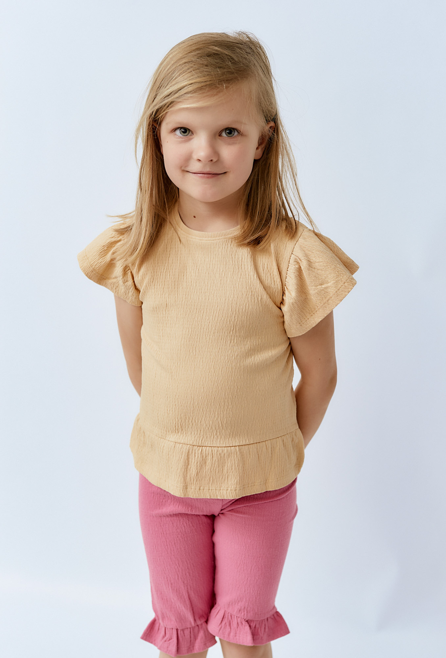 Legginsy dziewczęce na lato - różowe z falbanką