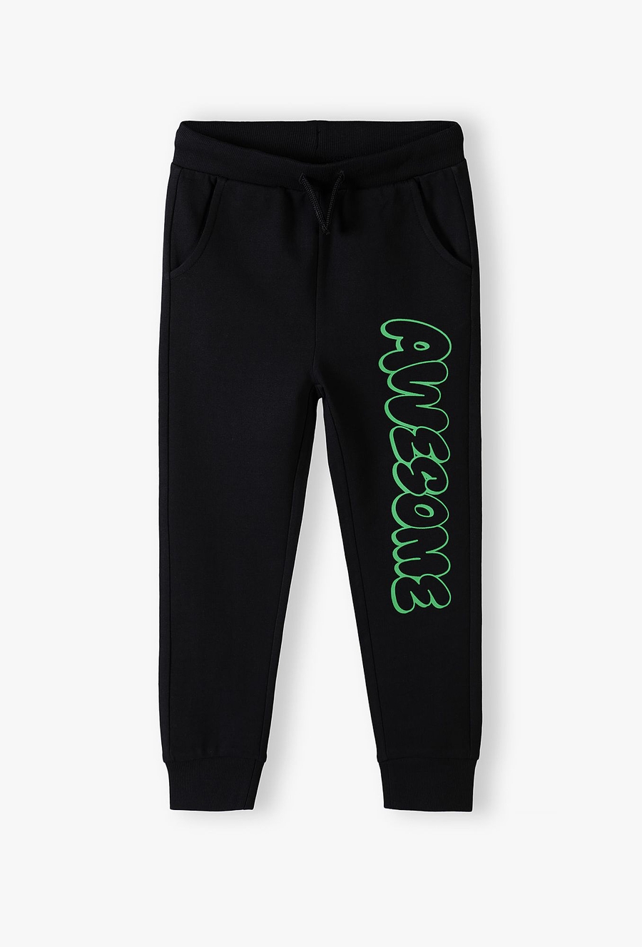 Dresowe spodnie slim dla chłopca - czarne z napisem Awesome