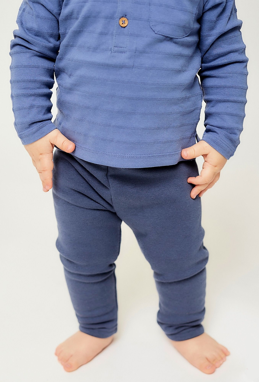 Body niemowlęce z długim rękawem i kołnierzykiem - niebieskie