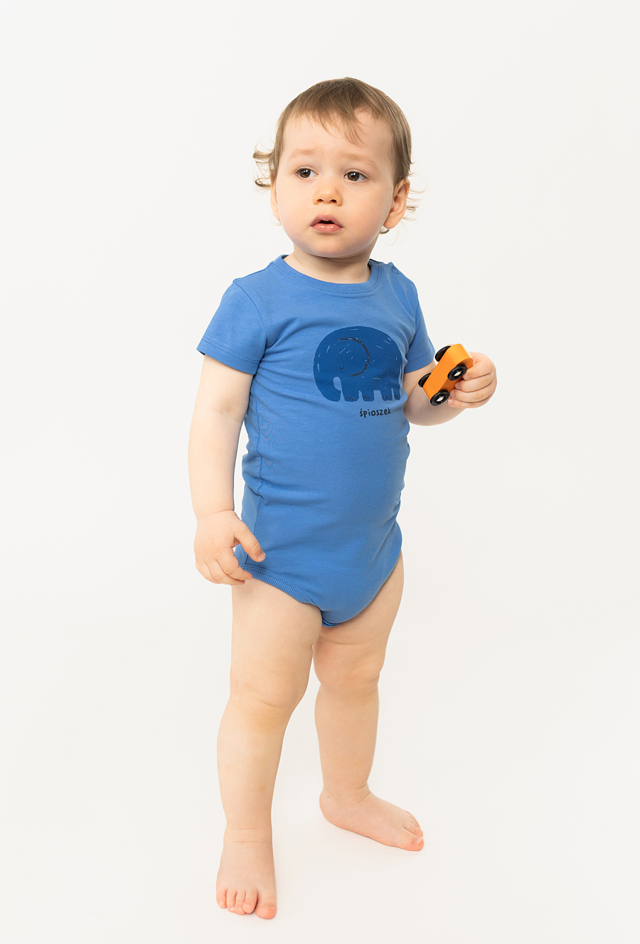 Body z ótkim rękawem - niebieskie ze słonikiem