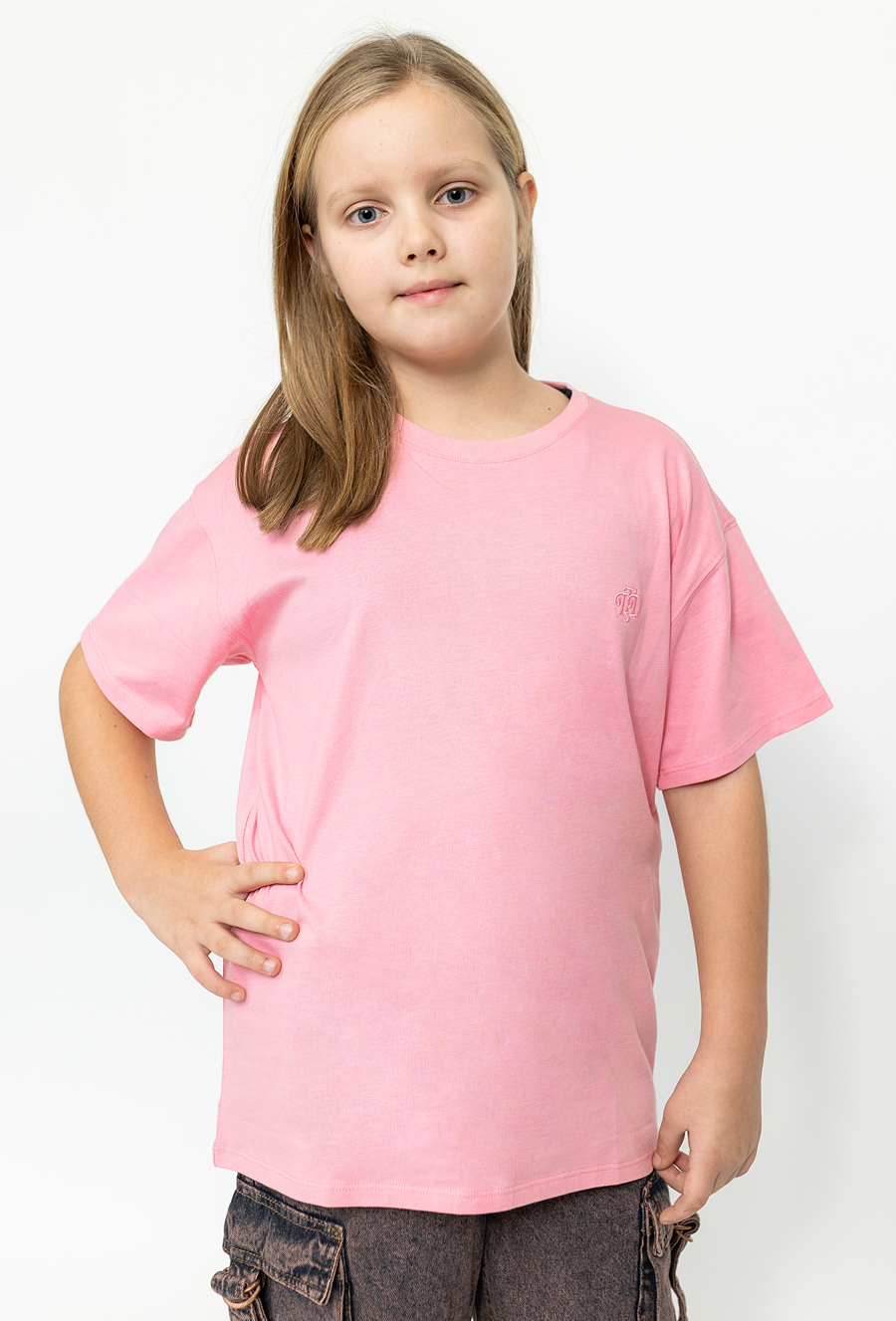 Gładki różowy tshirt dziewczęcy