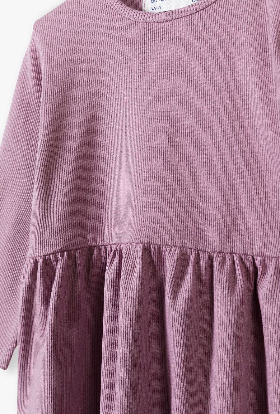 Dzianinowa sukienka niemowlęca w prążki - fioletowa
