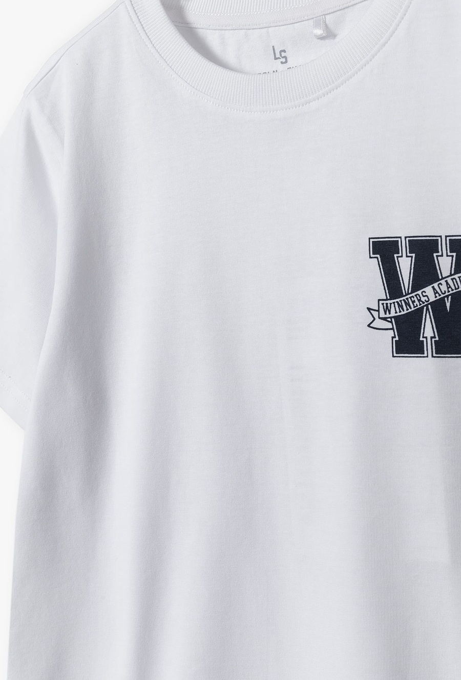 Biały bawełniany t-shirt chłopięcy z małym nadrukiem