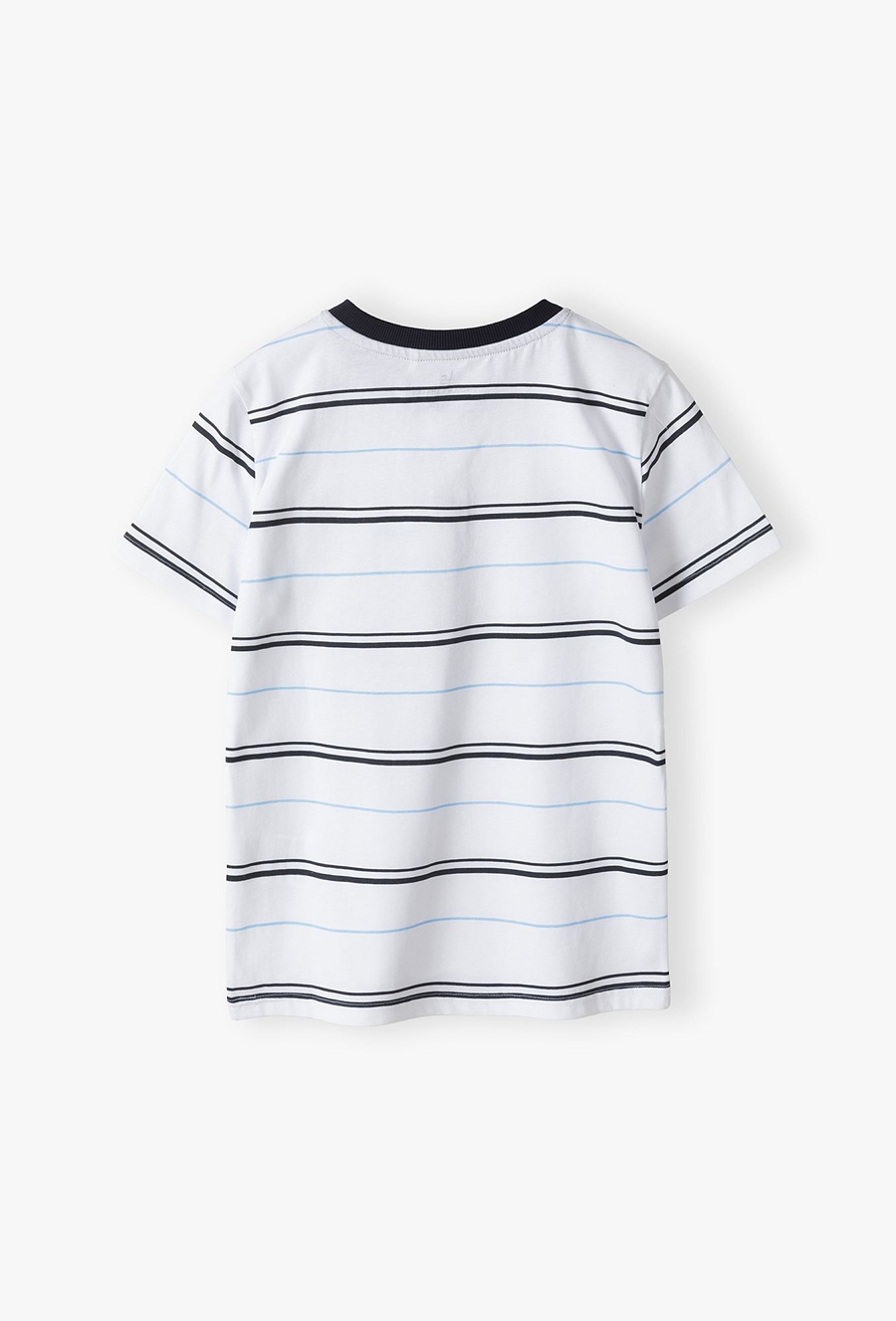 T-shirt dla chłopca - biały w granatowe paski - Lincoln&Sharks