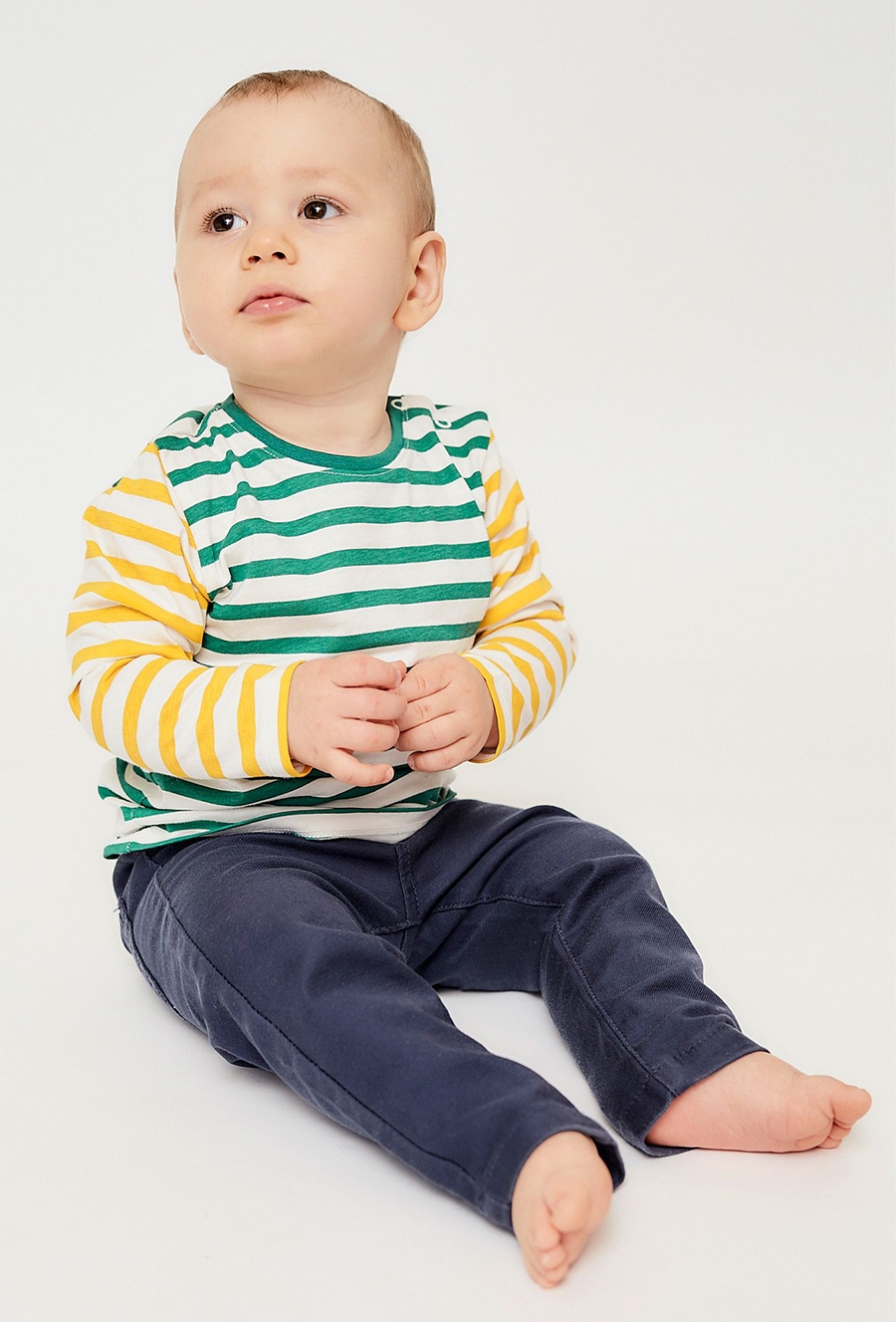 Bawełniana bluzka niemowlęca z długim rękawem biało-zielona