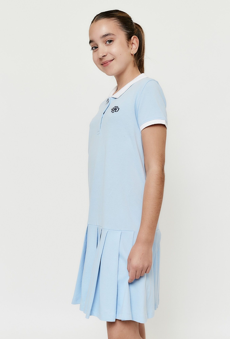 Sukienka dziewczęca niebieska z plisowaną falbanką