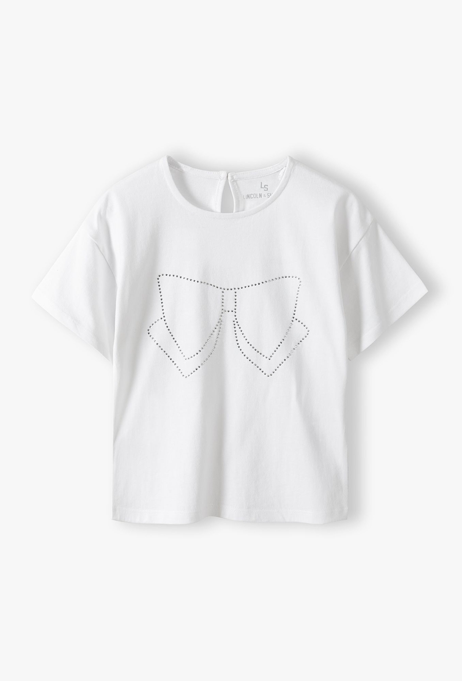 Biały elegancki t-shirt dziewczęcy z ozdobną kokardą