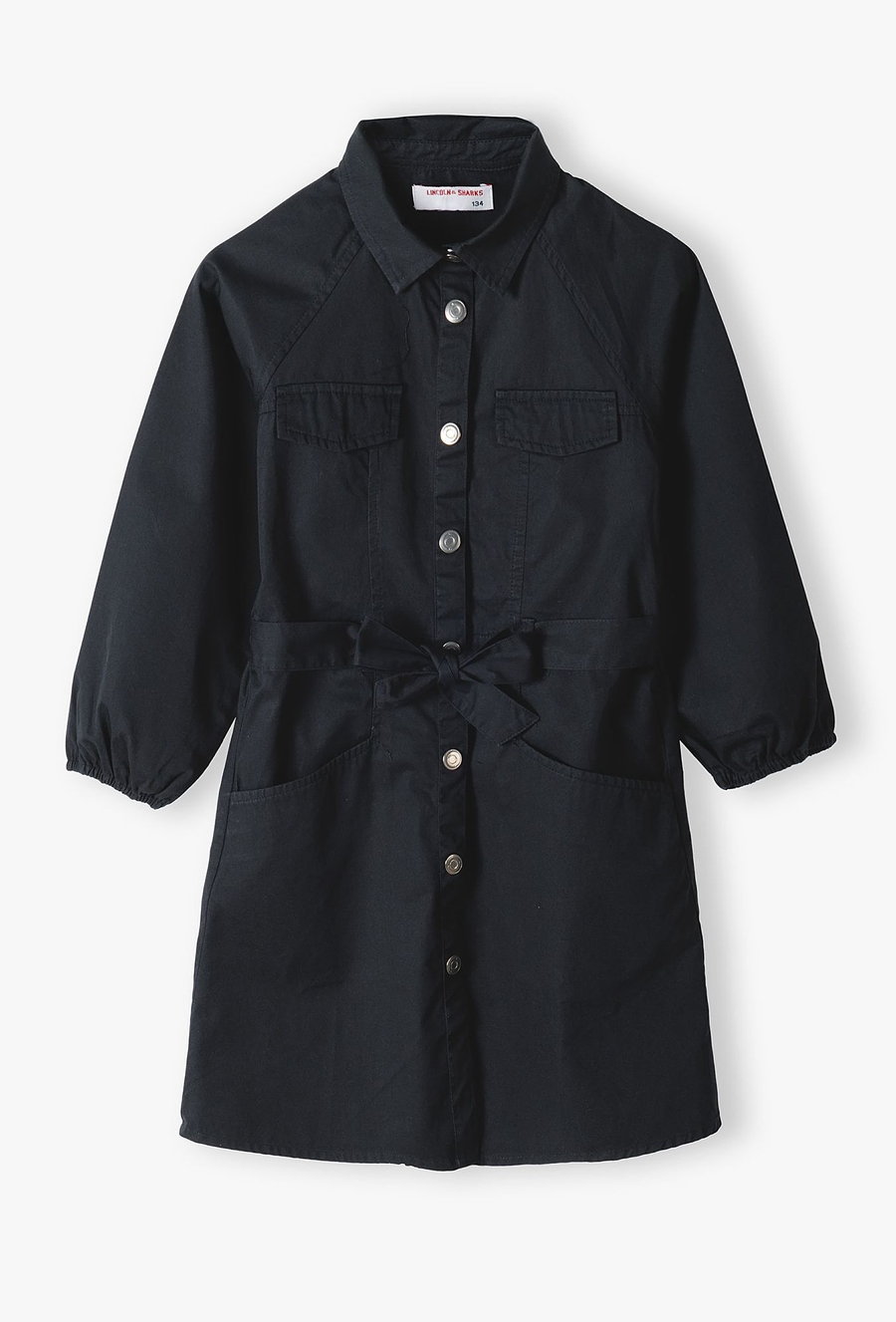 Czarna sukienka dziewczęca wiązana w pasie - Lincoln&Sharks