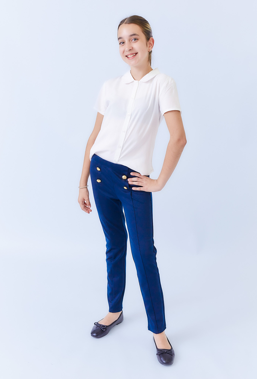 Koszula dziewczęca ecru z ótkim rękawem