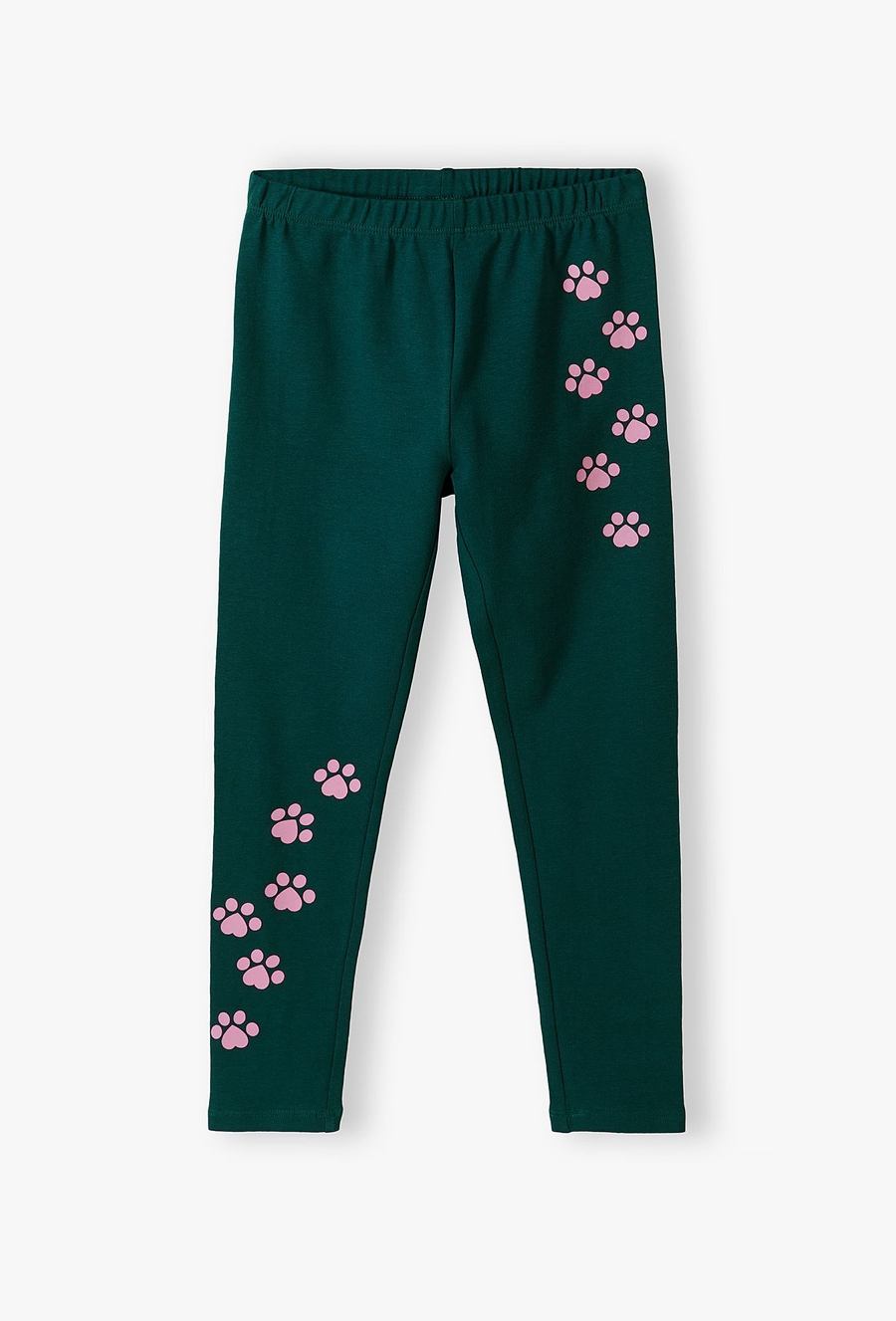 Leginsy dla dziewczynki - zielone z łapkami kotka - 510.15.