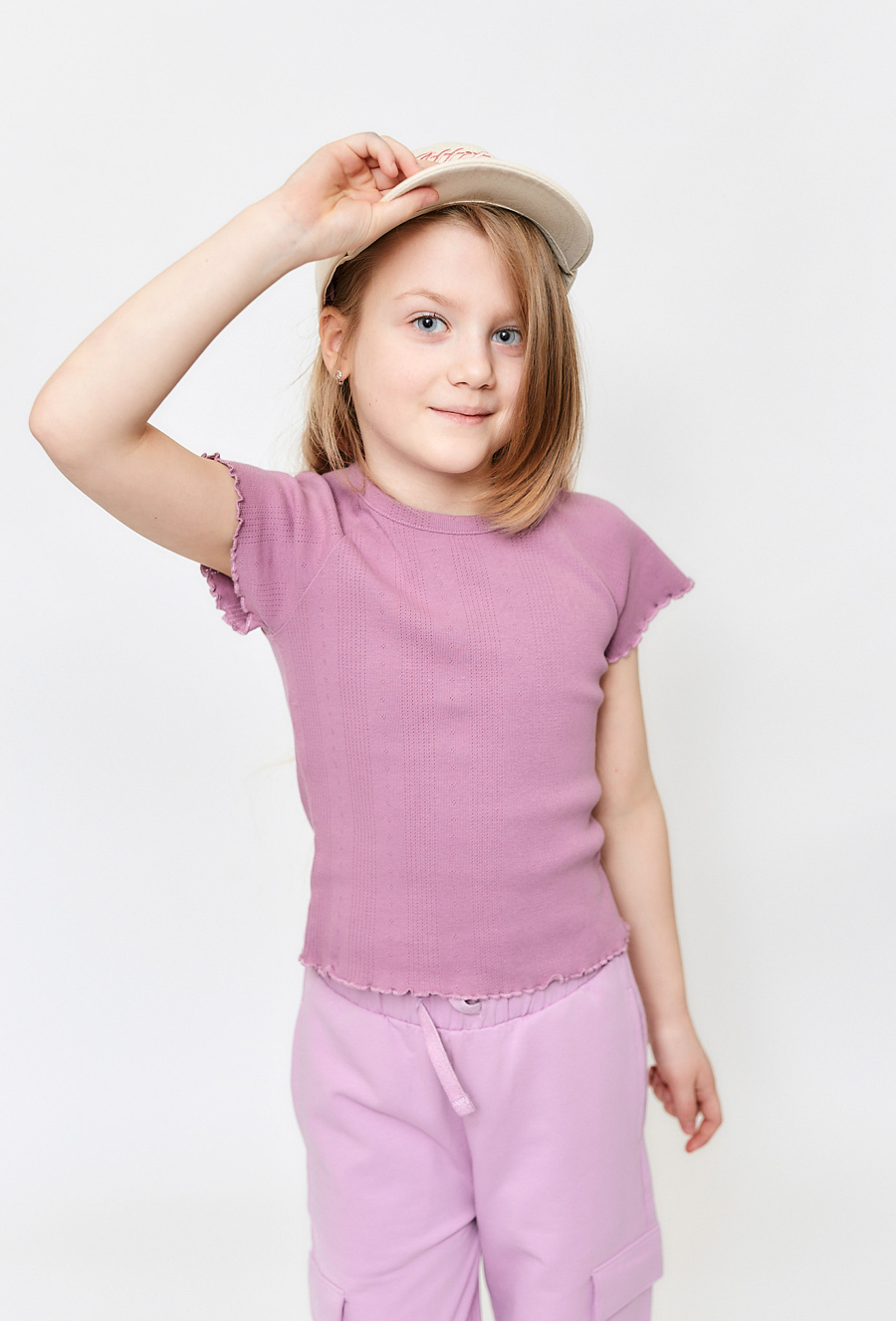 T-shirt dziewczęcy prążkowany