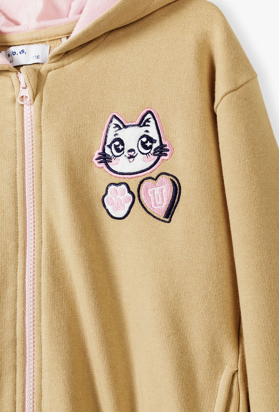 Bluza dresowa dla dziewczynki - beżowa z kotem - 510.15.