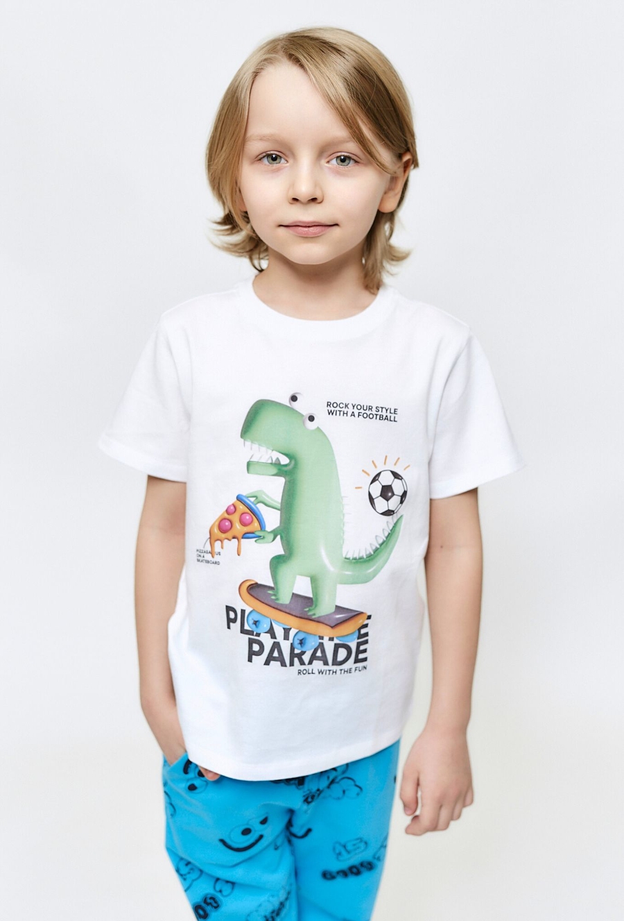T-shirt chłopięcy z nadrukiem dinozaura