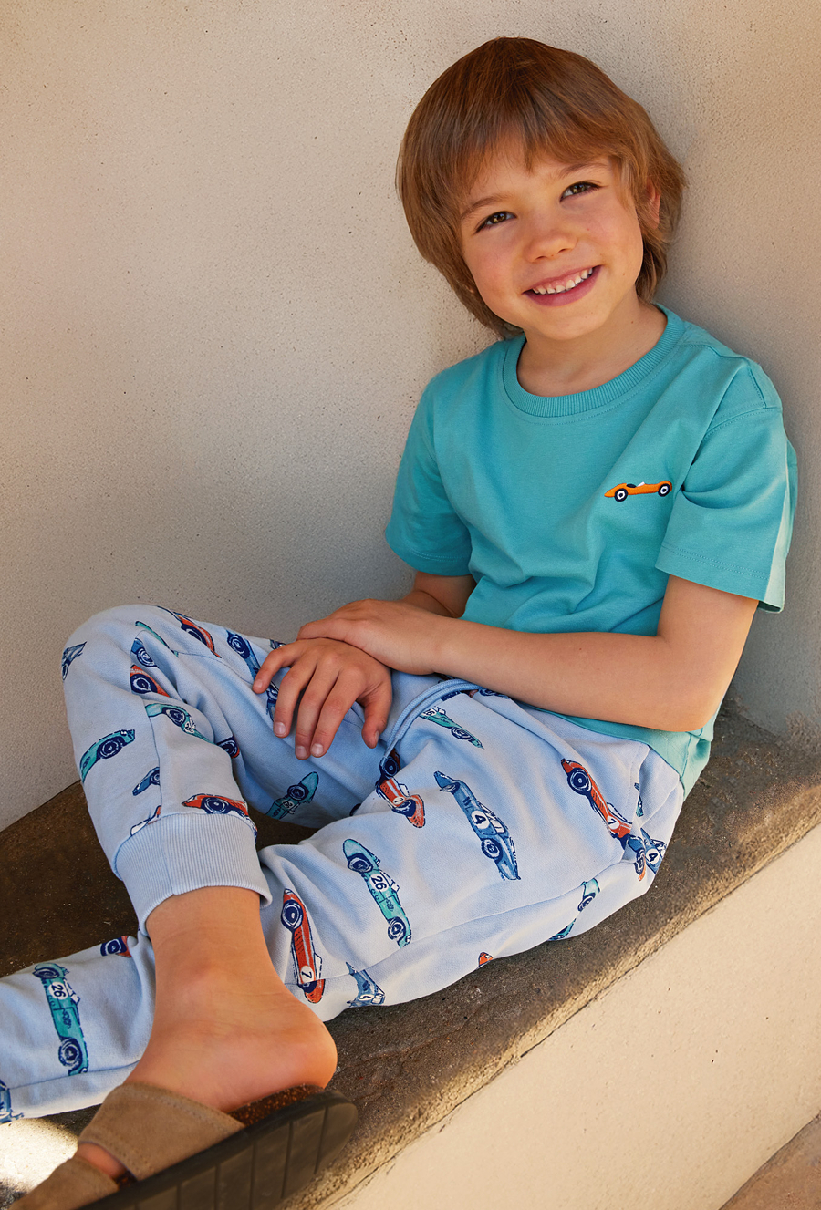 Bawełniane spodnie dresowe z nadrukiem samochodów