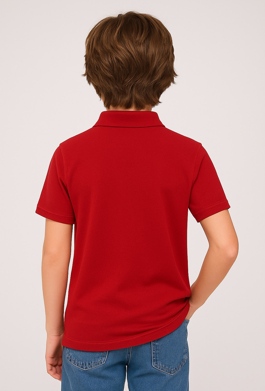 T-shirt chłopięcy czerwony z kołnierzykiem