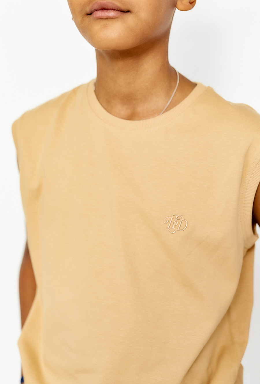 Bawełniane koszulki bez rękawów - beżowa i granatowa 2-pak