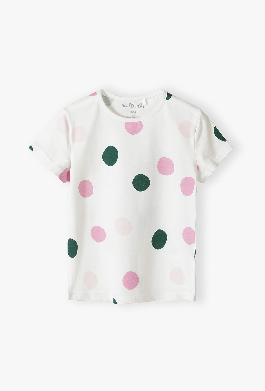 Biały t-shirt dziewczęcy w kolorowe opki - 510.15.