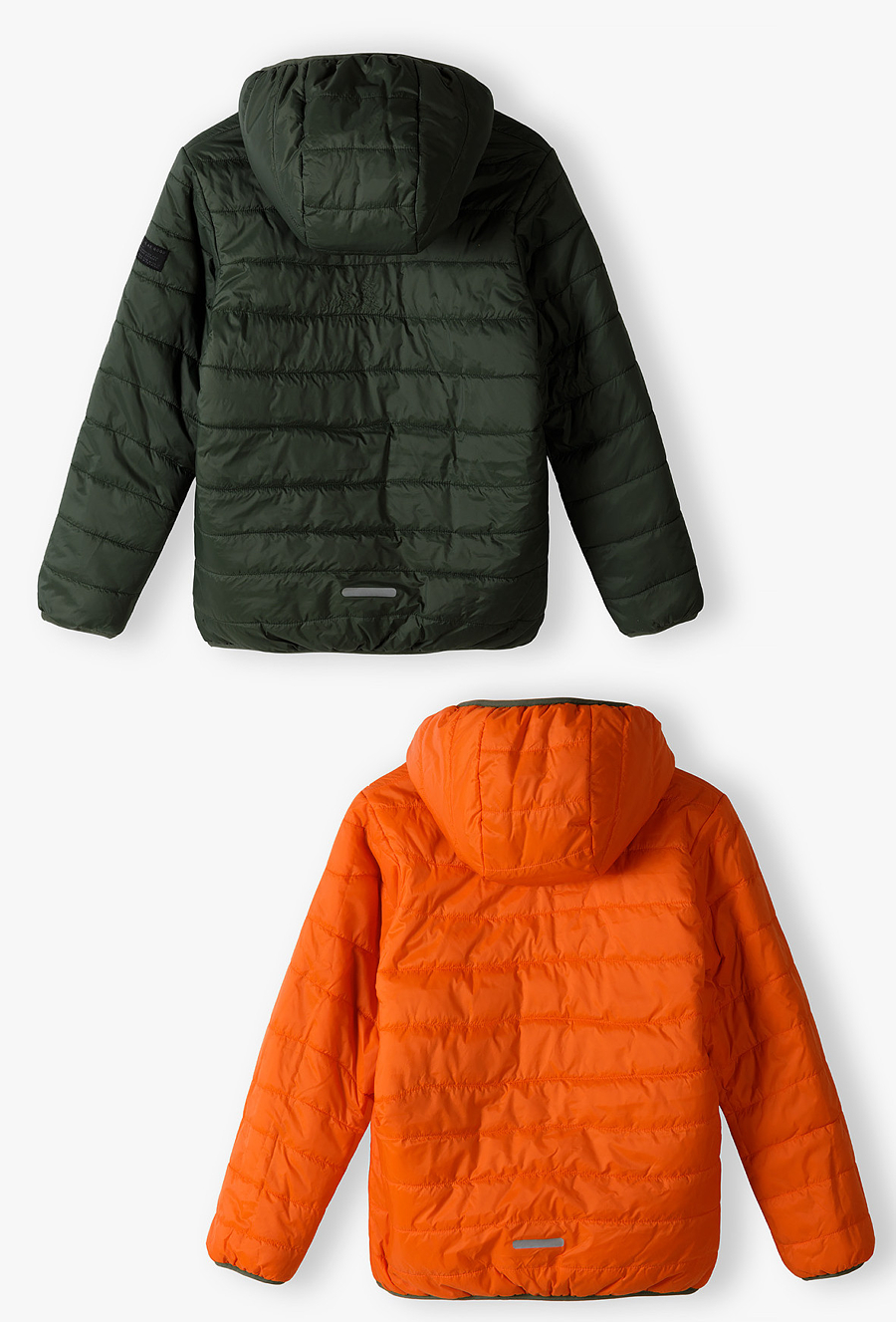 Dwustronna przejściowa kurtka dla chłopca - pomarańczowo-zielona