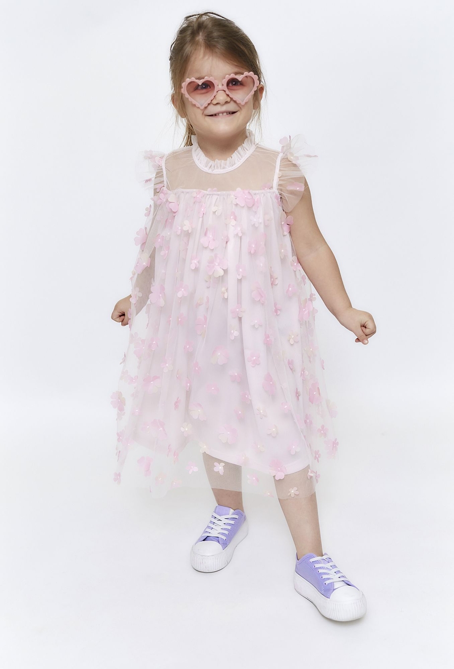 Sukienka tiulowa z kwiatowymi aplikacjami