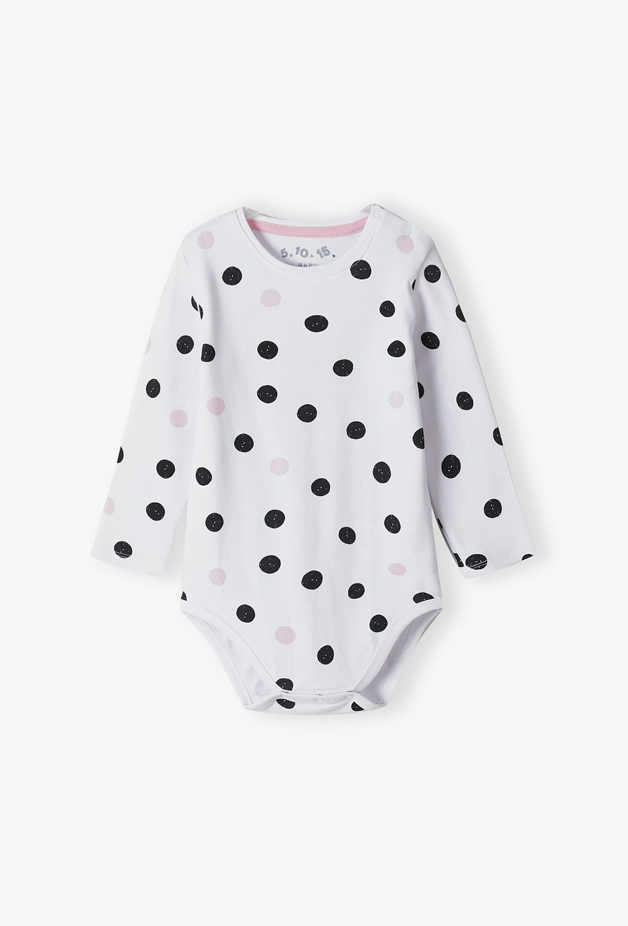 Białe bawełniane body niemowlęce w grochy