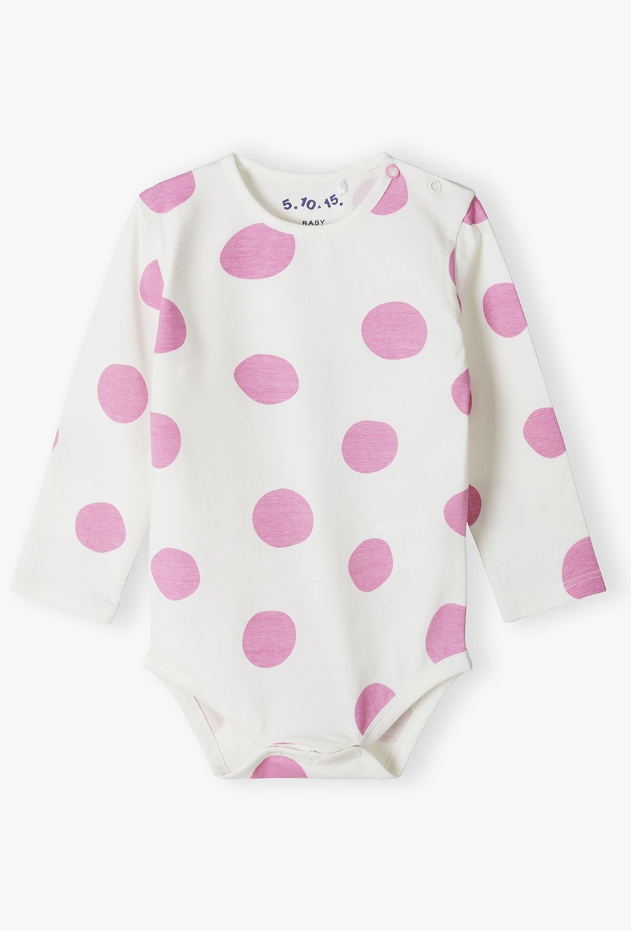 Dzianinowe body z długim rękawem - białe w różowe opki